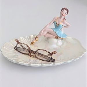 Vtg Ballerina Vanity Tray Jewelry Holder Iridescent Sculpted Ballet Dancer 60s